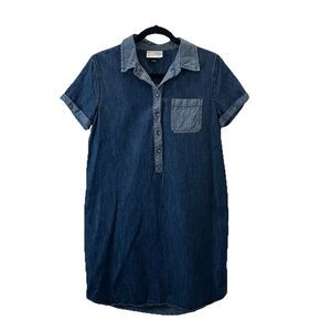 Universal Thread Chambray Collared Half Button Short Sleeve Dress Womens Size XS